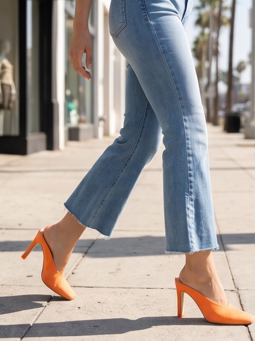 MIISTA Spain Orange Suede Leather Square Toe Slip On Mules SIZE 9